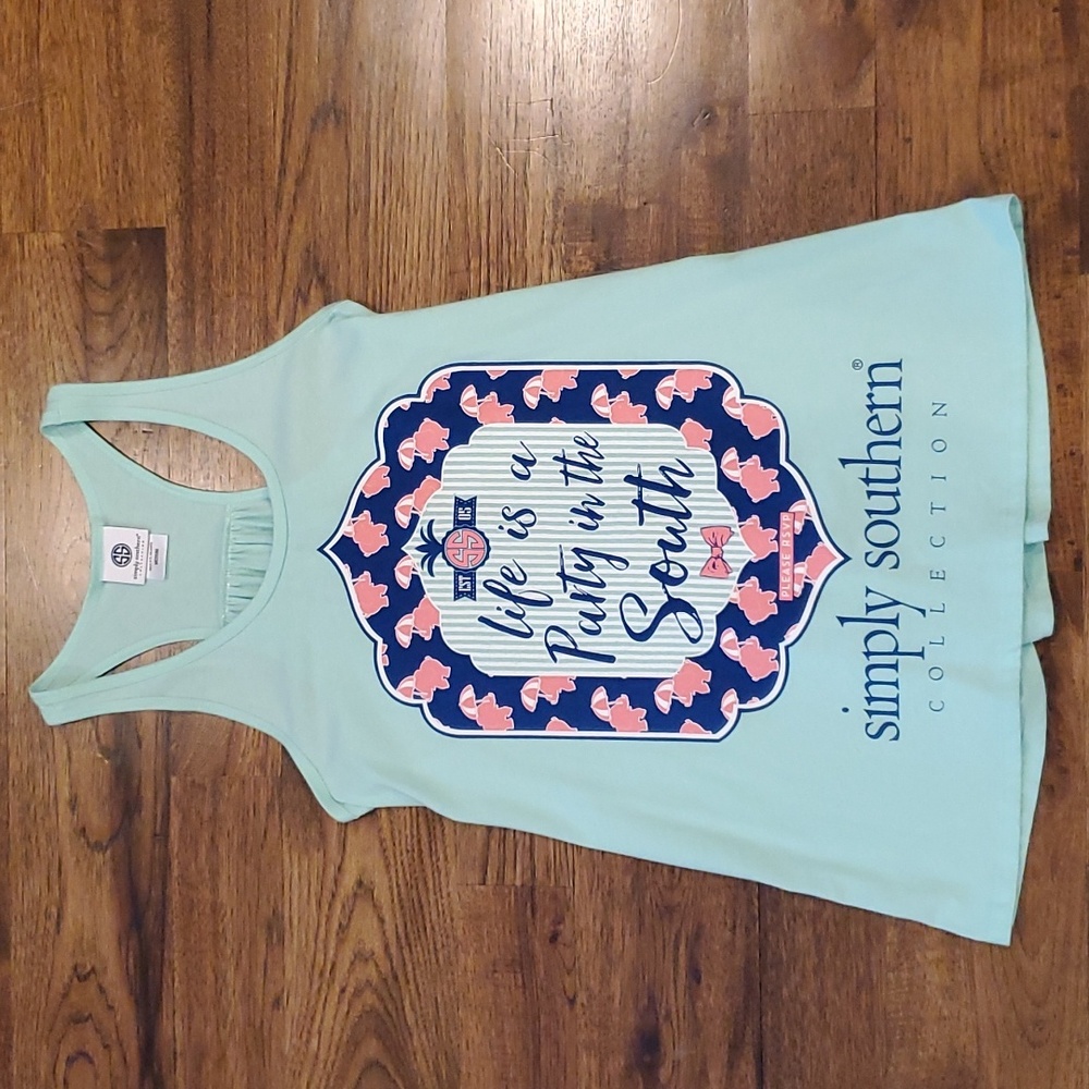 Womens Simply Southern mint green party print tank top size M